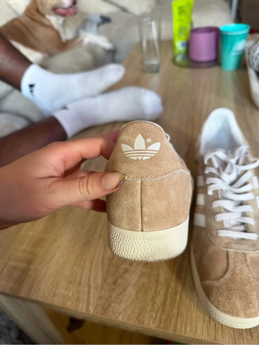 adidas Gazelle Suede Sneakers in Beige and White